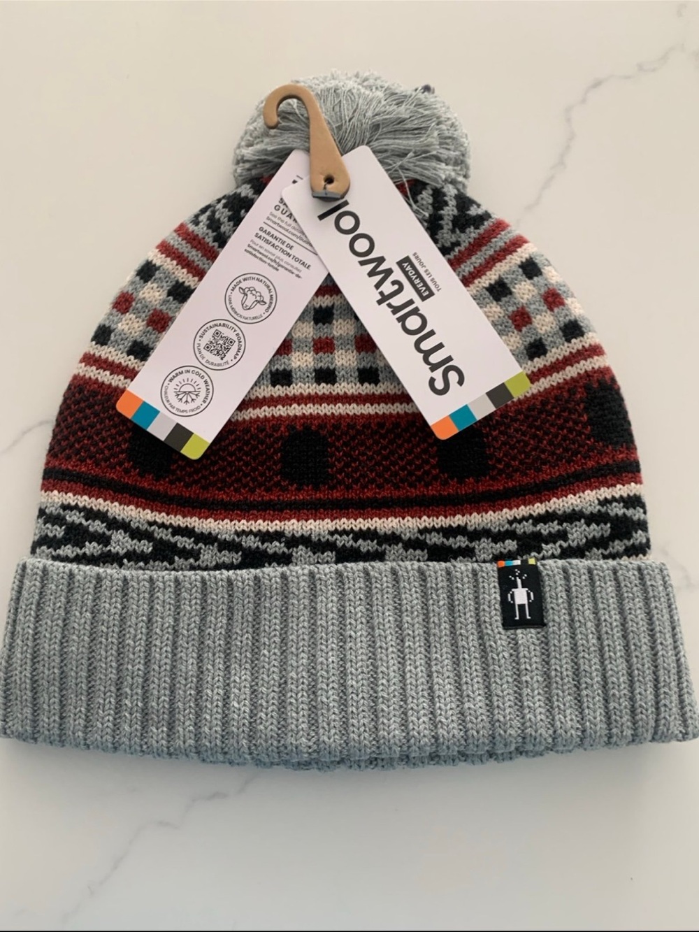 SmartWool Fair Isle Beanie - Merino Wool, Fleece Lined NWT 
Light Gray Heather